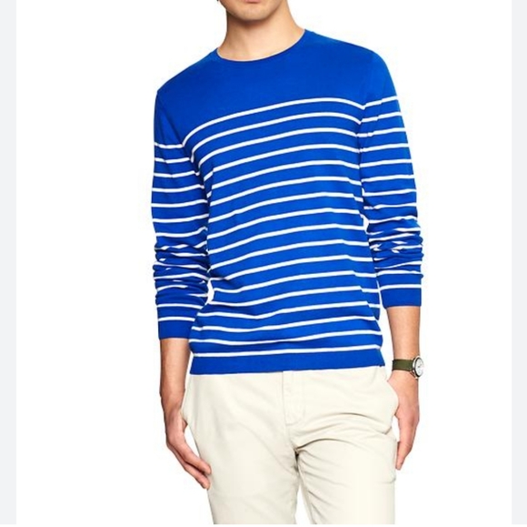 Banana Republic Other - Banana Republic men' We Duo St Crew Royal Blue cream 100% cotton striped sweater